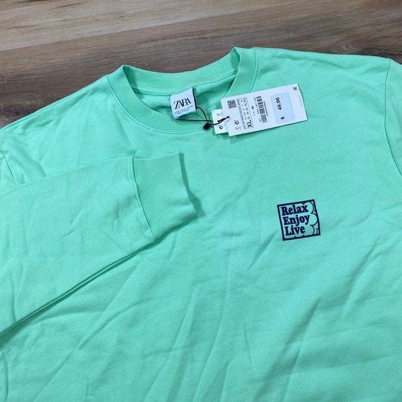 Zara Other - Zara Sweatshirt Mens XL Streetwear Cotton Relaxed Fit Mint Green New With Tags